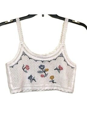 Coquette Cottagecore Lace Crochet Crop Top White Floral Boho Y2K Festival M F-21